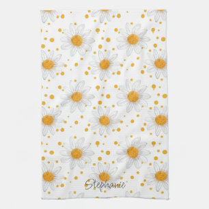 Bright White Daisies with Yellow Centers Kitchen Towel