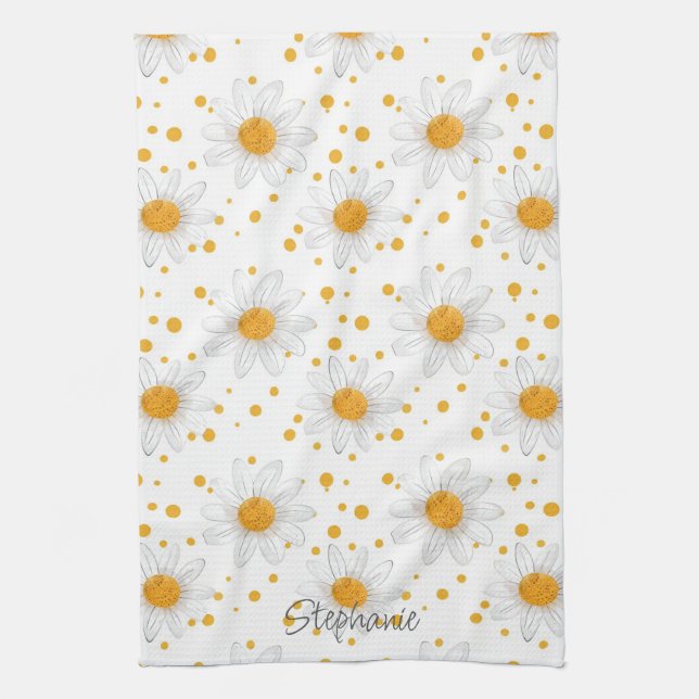 Bright White Daisies with Yellow Centers Kitchen Towel (Vertical)