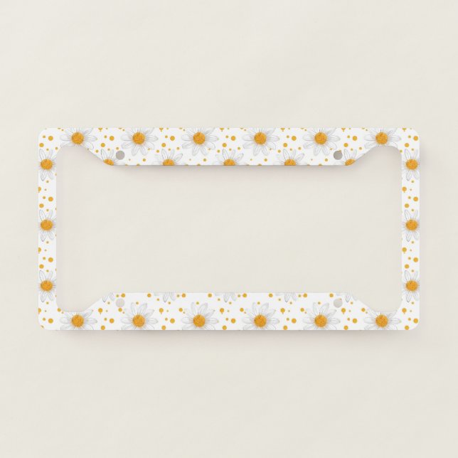 Bright White Daisies with Yellow Centers License Plate Frame (Front)