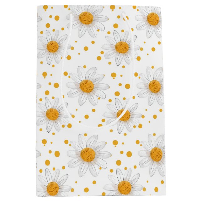 Bright White Daisies with Yellow Centers Medium Gift Bag (Front)