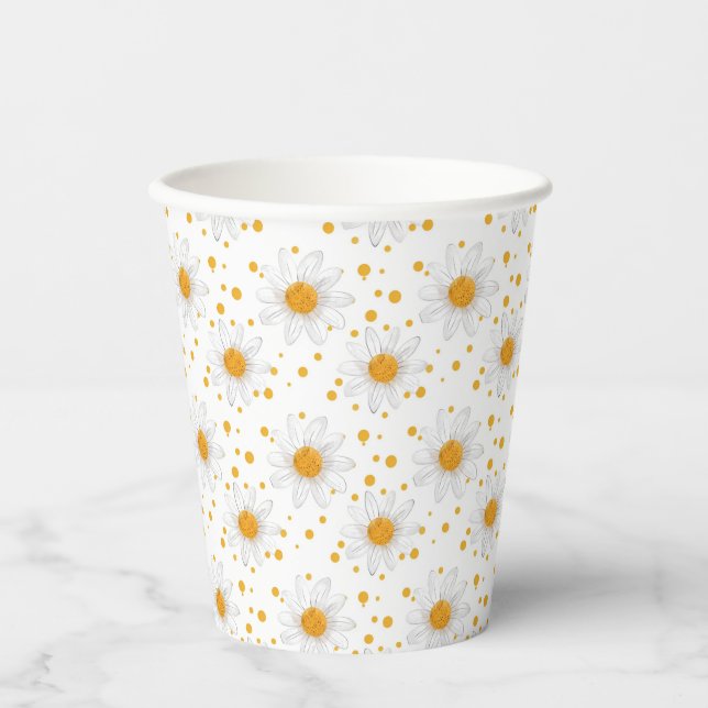 Bright White Daisies with Yellow Centers Paper Cups (Front)