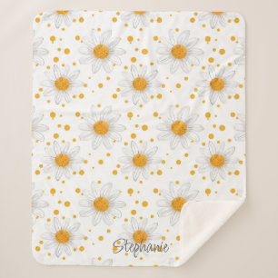 Bright White Daisies with Yellow Centers Sherpa Blanket