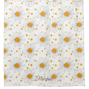 Bright White Daisies with Yellow Centers Shower Curtain
