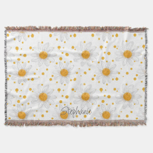 Bright White Daisies with Yellow Centers Throw Blanket
