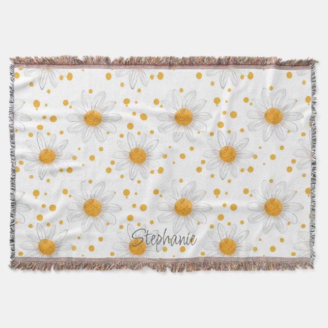 Bright White Daisies with Yellow Centers Throw Blanket (Front)
