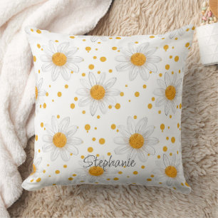 Bright White Daisies with Yellow Centers Throw Pillow