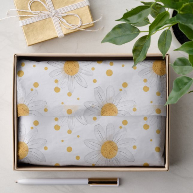 Bright White Daisies with Yellow Centers Tissue Paper (Gift)