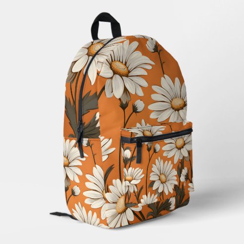 Bright White Daisy Floral in Orange  Printed Backpack