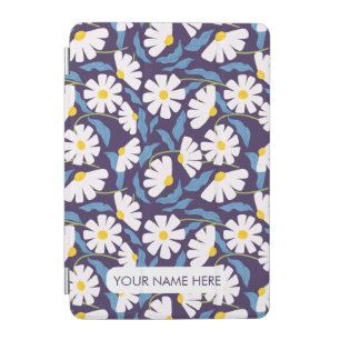 Bright White Daisy Floral iPad Case with Blue Leaf