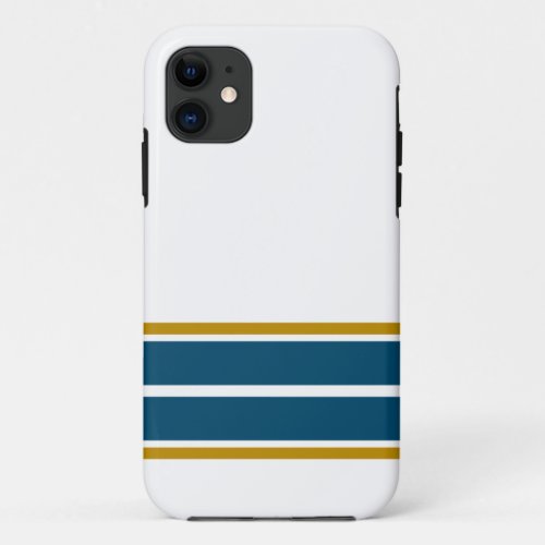 Bright White Dark Teal Wide Bottom Edge Stripes iPhone 11 Case