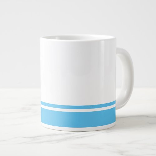 Bright White Sky Blue Bottom Rim Racing Stripes Giant Coffee Mug