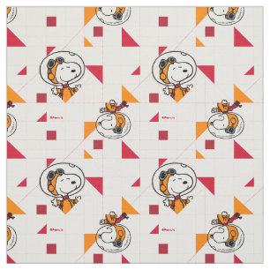 Bright White Snoopy Astronaut Geometric Fabric