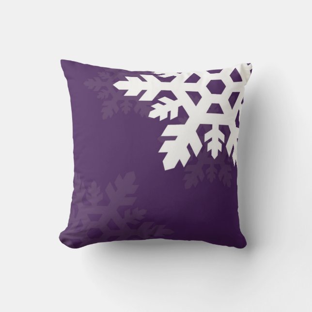Bright White Snowflakes against Purple Throw Pillow (Front)