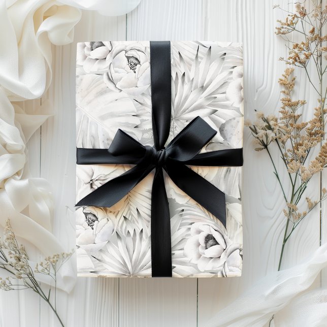 Bright White Tonal Tropical Botanical  Wrapping Paper Sheets (Creator Uploaded)