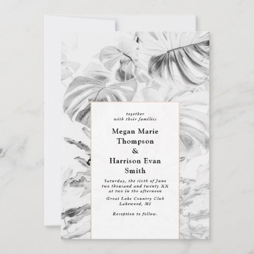 Bright White Tropical Monstera Wedding Invitation