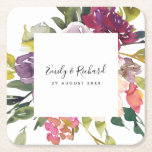 BRIGHT WHITE YELLOW BLUSH BURGUNDY FLORAL BUNCH SQUARE PAPER COASTER<br><div class="desc">If you need any further customisation please feel free to message me on yellowfebstudio@gmail.com.</div>
