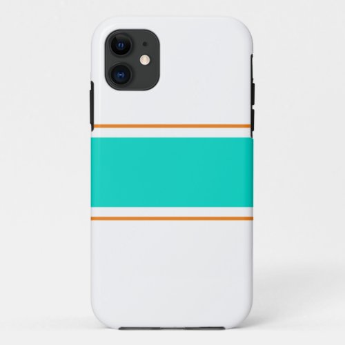 Bright Wide Aqua Orange Racing Stripes On White iPhone 11 Case