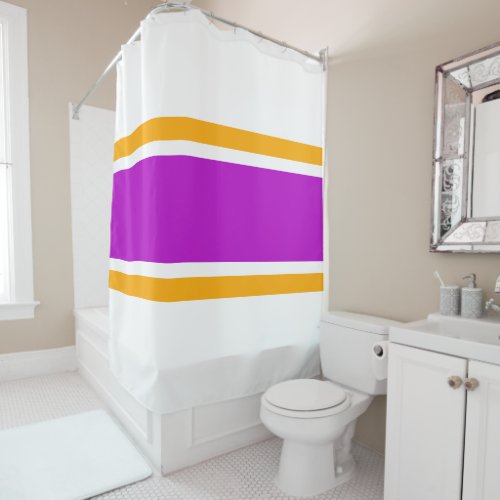 Bright Wide Magenta Pink Yellow Stripes On White Shower Curtain