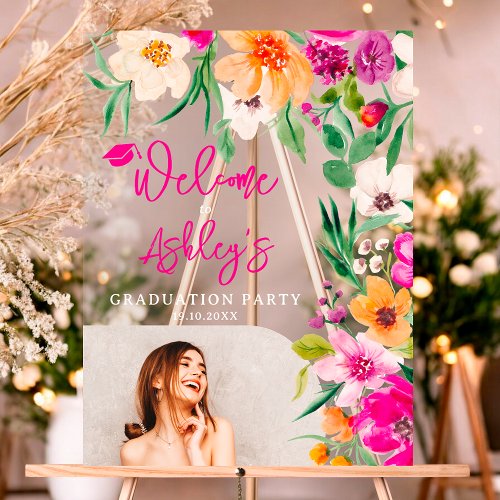 Bright wild flowers photo graduation welcome acrylic sign