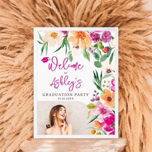 Bright wild flowers photo graduation welcome poster