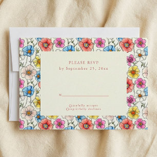 Bright wild flowers seamless pattern RSVP card