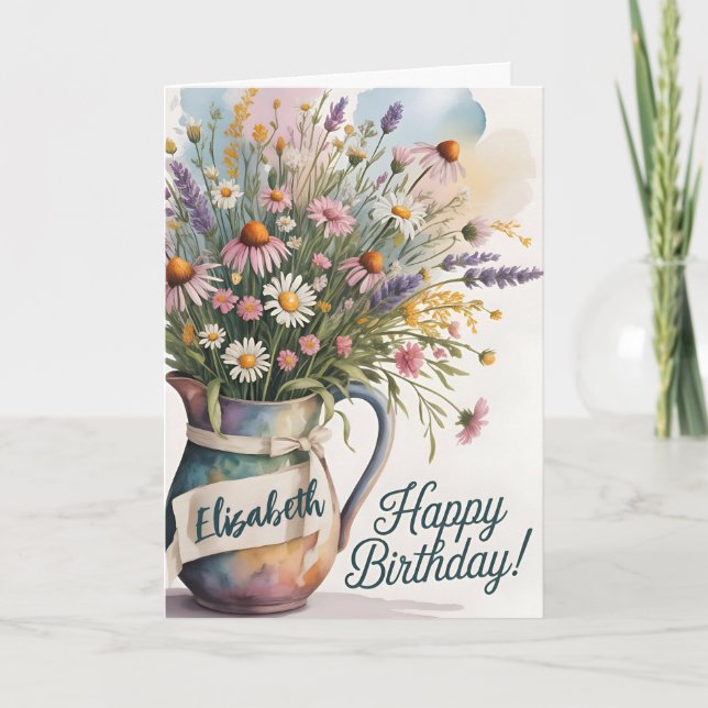 Bright Wildflower Birthday Bouquet Greeting Card (Front)