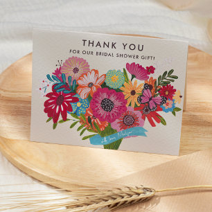 Bright Wildflower Bouquet Bridal Shower Letterpress Thank You Card