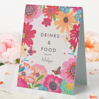 Bright Wildflower Bridal Shower Food & Drinks Sign by CartitaDesign at Zazzle