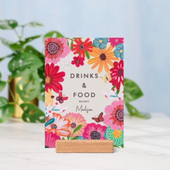 Bright Wildflower Bridal Shower Food & Drinks Sign Holder by CartitaDesign at Zazzle