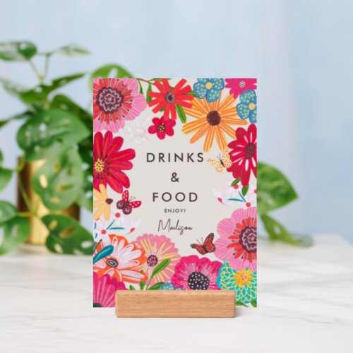 Bright Wildflower Bridal Shower Food  Drinks sign Holder