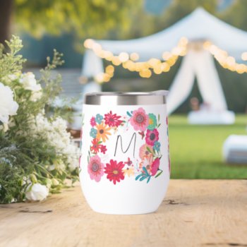 Bright Wildflower Bridal Shower Party Thermal Wine Tumbler by CartitaDesign at Zazzle