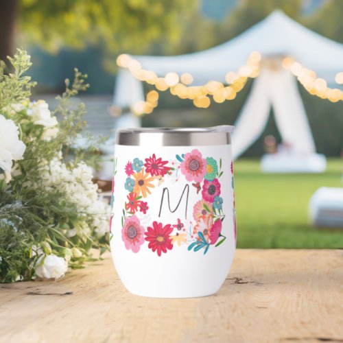 Bright Wildflower Bridal Shower Party Thermal Wine Tumbler