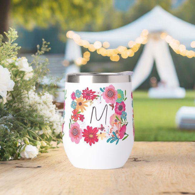Bright Wildflower Bridal Shower Party Thermal Wine Tumbler (Wedding)