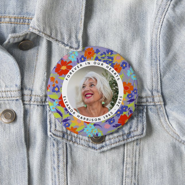 Bright Wildflower Memorial Photo Frame with Text Button (In Situ)