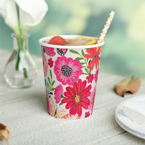 Bright Wildflower Pattern Bridal Shower Paper Cups