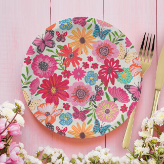 Bright Wildflower Pattern Bridal Shower Paper Plates