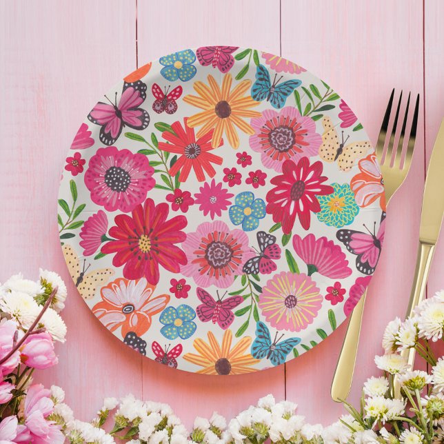 Bright Wildflower Pattern Bridal Shower Paper Plates (Bright Wildflower Pattern Bridal Shower Paper Plates)