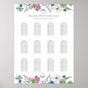 Bright Wildflowers 12 Table Wedding Seating Chart