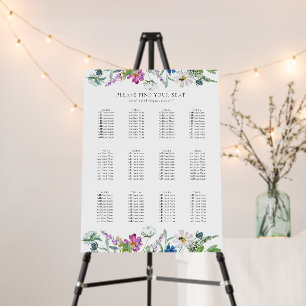 Bright Wildflowers 12 Table Wedding Seating Chart Foam Board