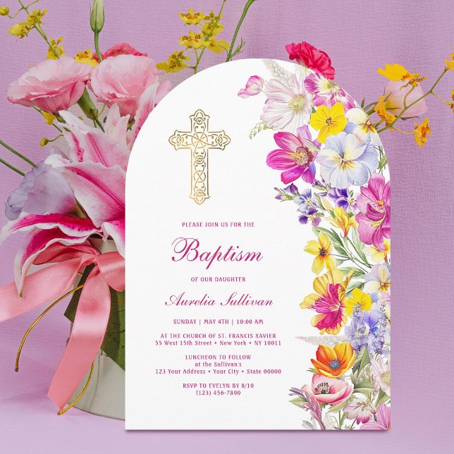 Bright Wildflowers Arch Baptism Invitation (Creator Uploaded)