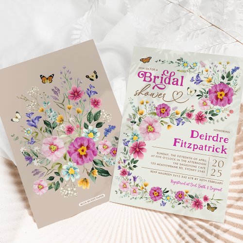Bright Wildflowers Butterfly Garden Bridal Shower Invitation