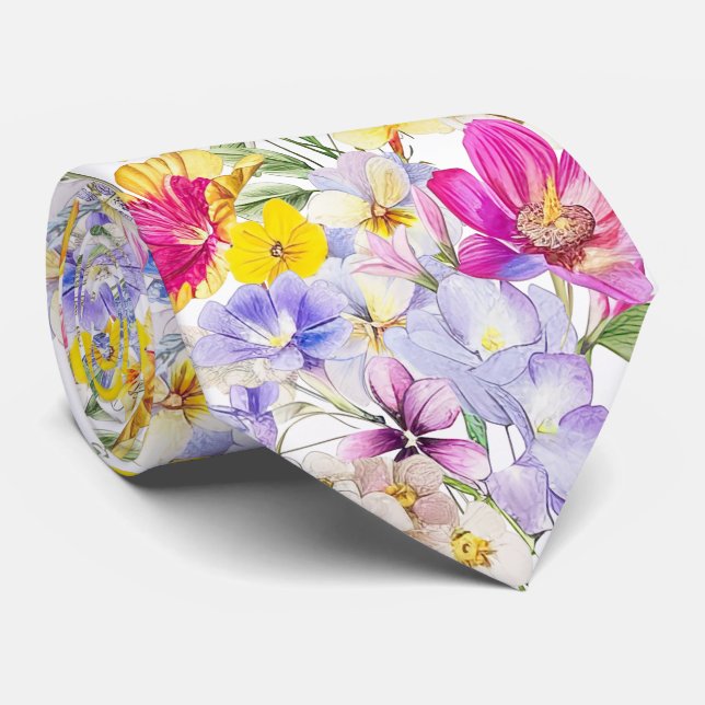 Bright Wildflowers Neck Tie (Rolled)
