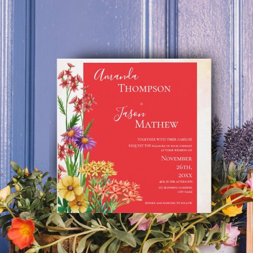 Bright  Wildflowers Orange Purple Yellow Wedding  Invitation