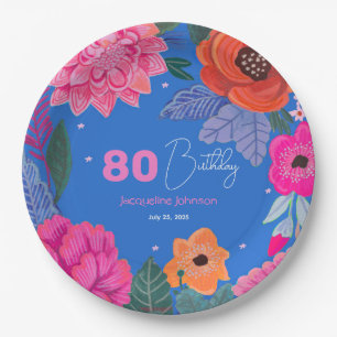 Bright Wildflowers Pink Blue Birthday party Paper Plates