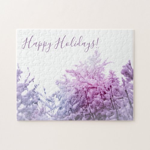 Bright Winter day Pink Violet tinted Snowy trees Jigsaw Puzzle