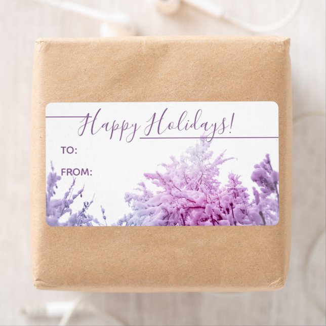 Bright Winter day Violet tinted Snow trees Gift Label (Insitu)