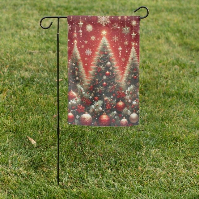 BRIGHT WINTER HOLIDAY CHRISTMAS TREES GARDEN FLAG (In SItu)