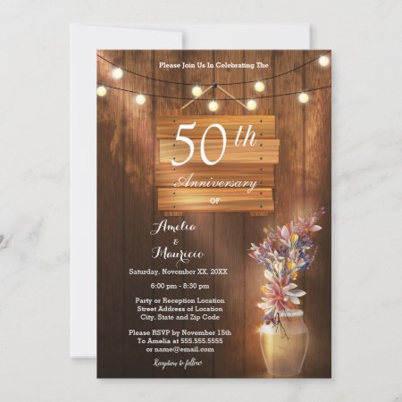Bright Wooden 50th Wedding Anniversary Invitation