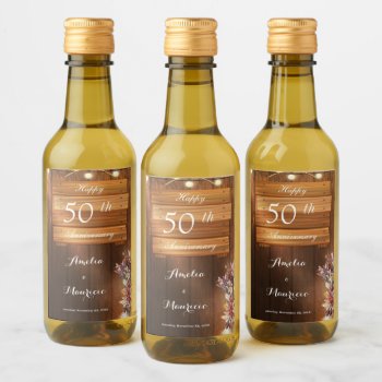 Bright Wooden 50th Wedding Anniversary Wine Label by Pick_Up_Me at Zazzle