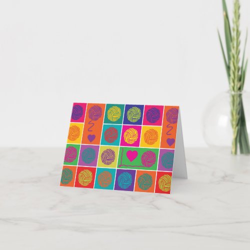 Bright Yarn Yarn Yarn Block Patterned Note Card